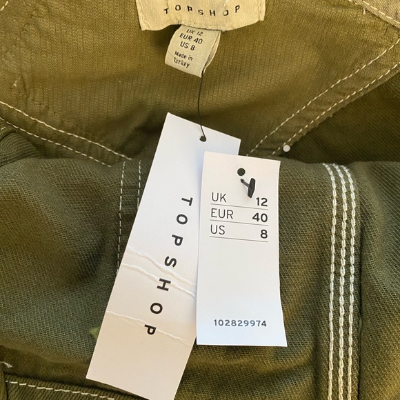 Topshop women’s patchwork denim overalls in khaki cord Size 8 NWT - Picture 7 of 7